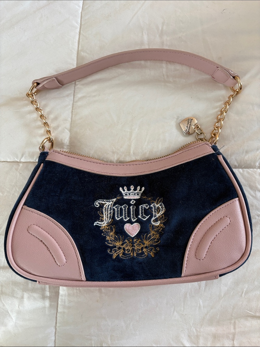 Vintage Y2K Light Pink and Navy Blue Juicy Couture Shoulder Bag Vintage 2000’s